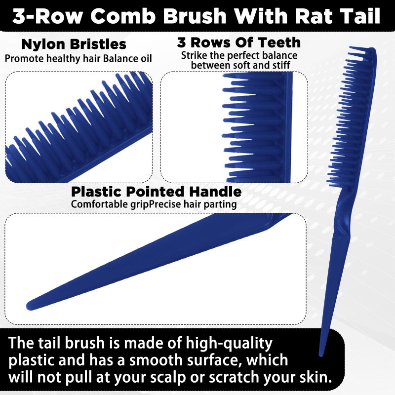 Qulkws 2 Pcs Blue Unbraider Combs 3 Row Hair Comb Set Rat Tail Styling Comb Curly Hair Styling Brush for Women Men Detangling Stylings - Image 3